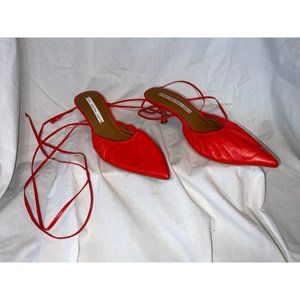 sz 38 & OTHER STORIES Leather Lace Up Red Kitten Heels - Excellent Condition